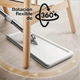 Fregona y Cubo de Limpieza Escurridor con Compartimentos, Cabezal Plano y Flexible Rotación 360. Cubo Escurrefacil. Ideal para Limpiar Suelos, Paredes, Techos, Ventanas, Incluye Recambios Extra