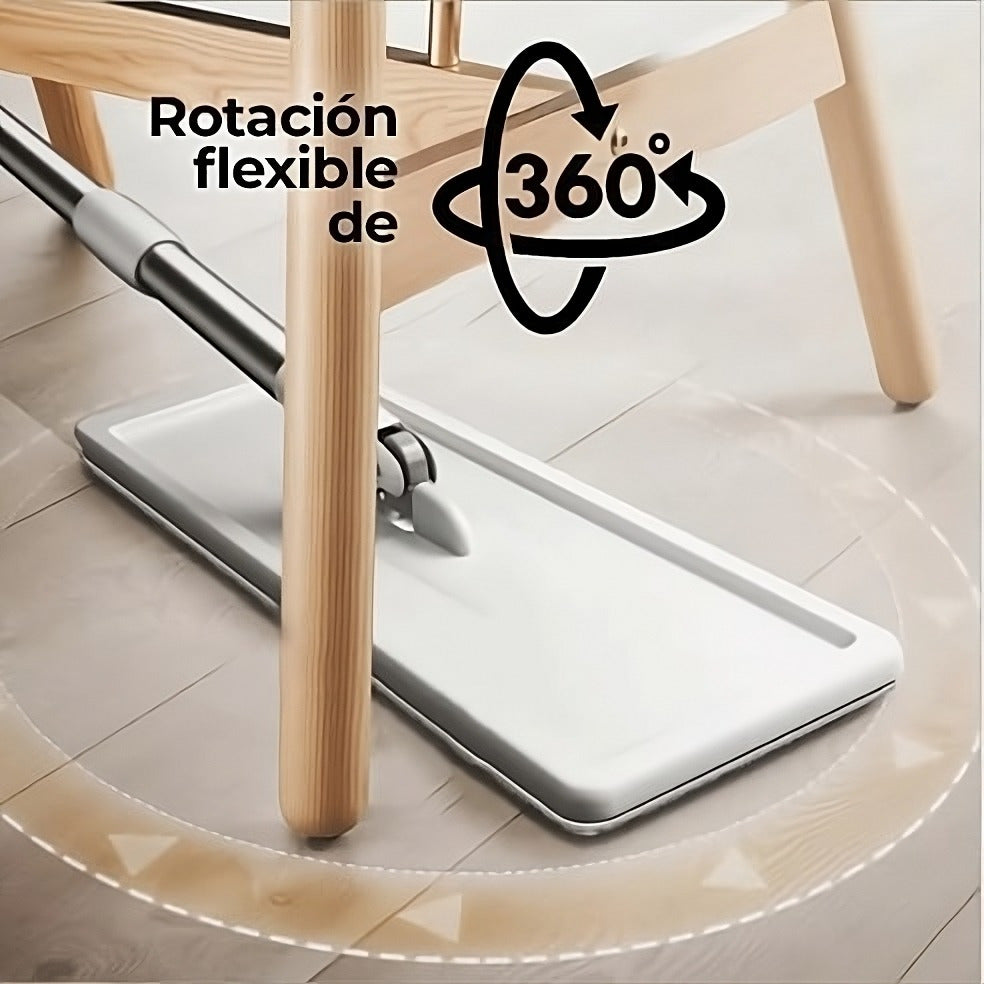 Fregona y Cubo de Limpieza Escurridor con Compartimentos, Cabezal Plano y Flexible Rotación 360. Cubo Escurrefacil. Ideal para Limpiar Suelos, Paredes, Techos, Ventanas, Incluye Recambios Extra