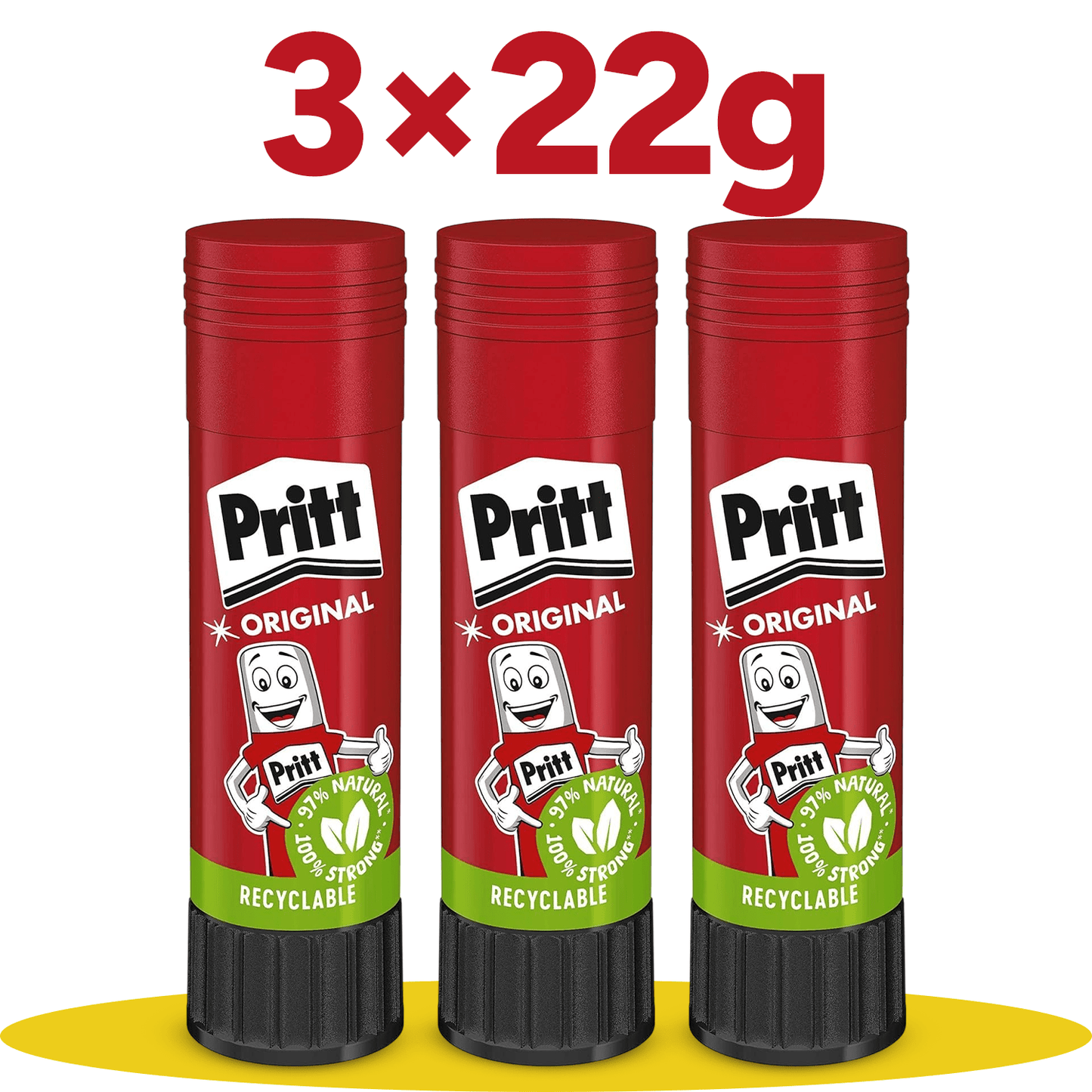 Pritt Barra Pegamento, Barra Adhesiva, Cola Universal de Adhesión Fuerte para Manualidades, 3 Barras de 22g