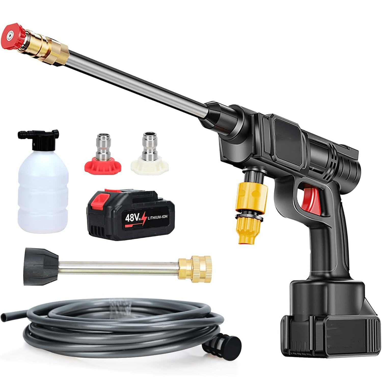 Pistola de Agua a Presión Multifunción con Batería Recargable, Boquilla Ajustable y Filtro Inoxidable, Ideal para Jardinería, Limpieza del Hogar y Lavado de Coches