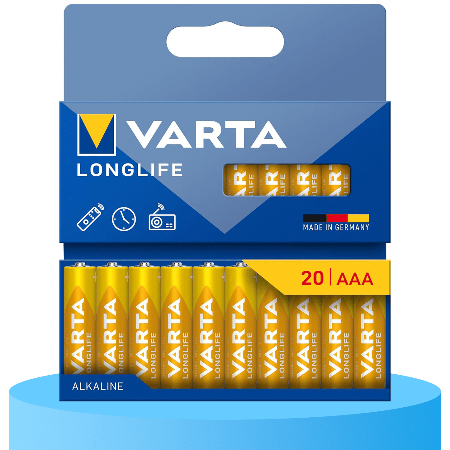 Pilas AAA Alcalinas de Alto Rendimiento, VARTA Longlife, Ultra Larga Duración, Energía Continua, Ideal para Controles Remotos, Juguetes Electrónicos, Linternas, Lámparas, Relojes, Cámaras y Otros Dispositivos de Uso Diario - VARTA