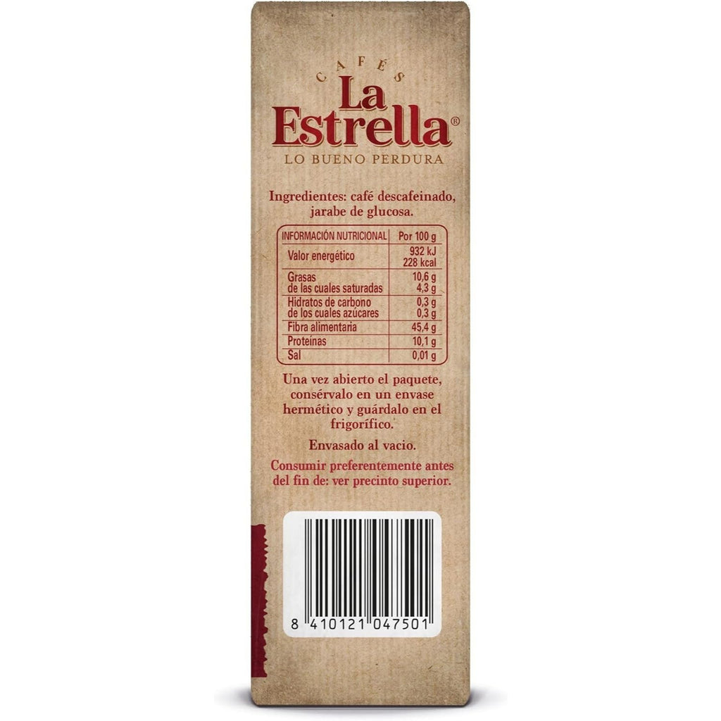 La Estrella Café Molido Descafeinado Mezcla, Paquete de 250 g