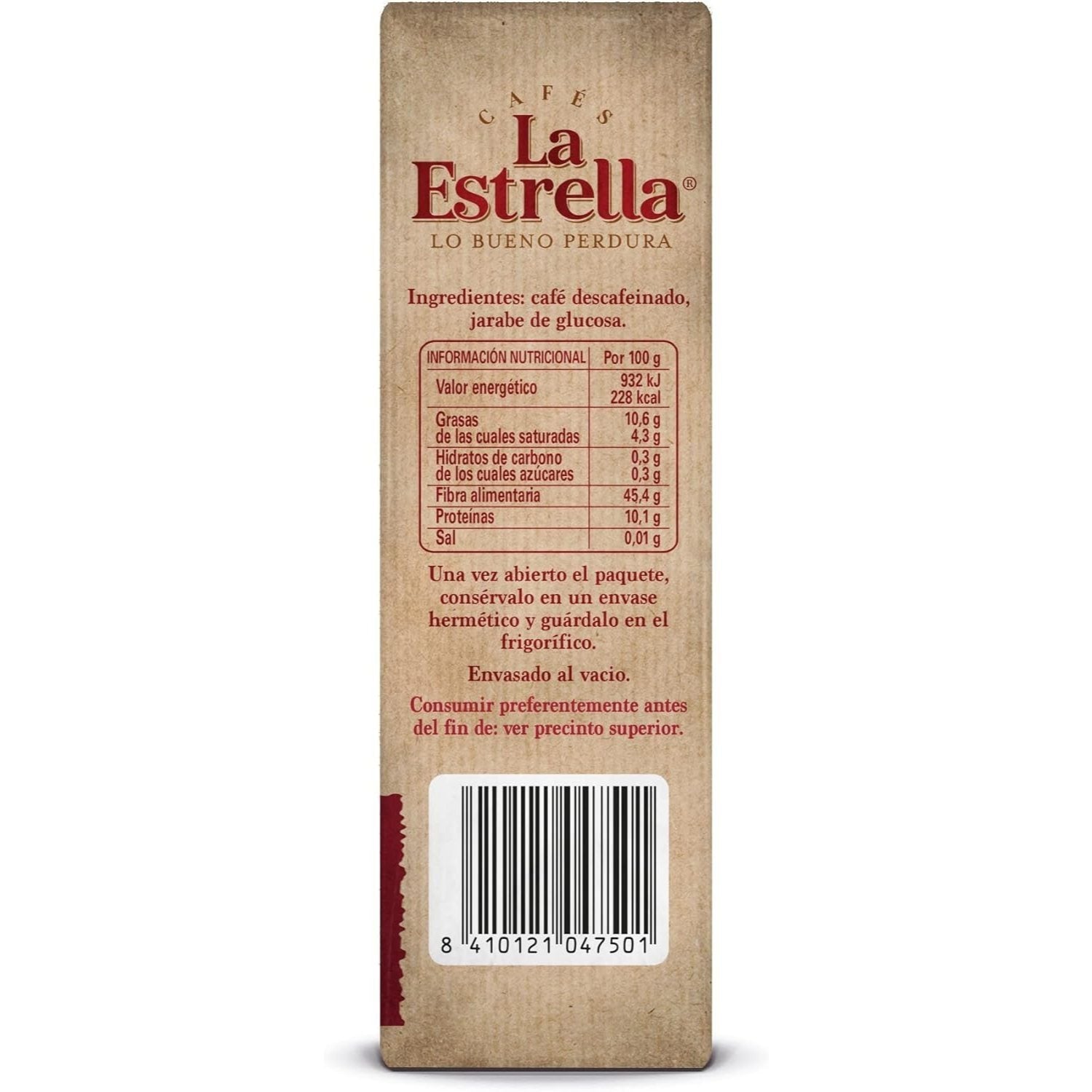 La Estrella Café Molido Descafeinado Mezcla, Paquete de 250 g