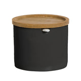 Azucarero Circular con Tapa y Cuchara, Azucarero Ceramica con Tapa de Bambú, Recipiente para Especias y Aliños, Negro, 8 x 8 x 8 cm