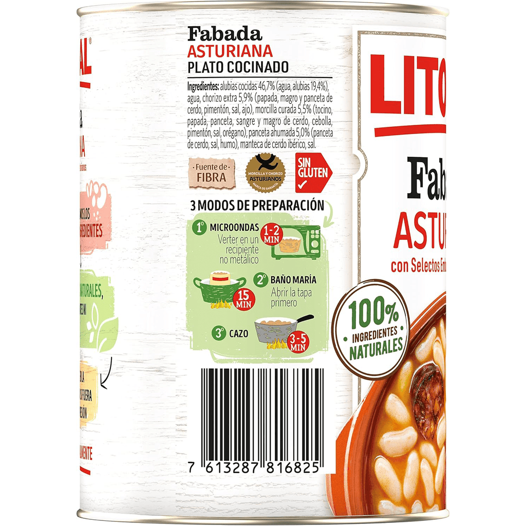 LITORAL Fabada Asturiana, Plato Preparado de Fabada Asturiana con Embutido Selecto, 420g, Pack Ahorro de 6 Unidades