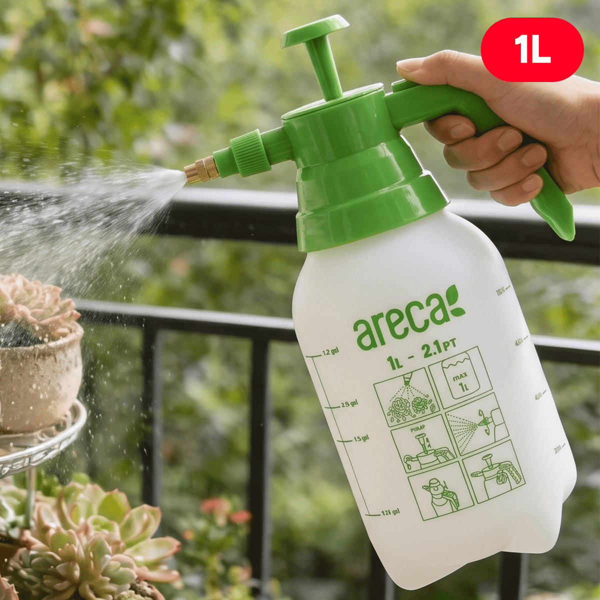Pulverizador de Presion 1 Litro, Botella de Rociado Manual Ajustable, Fabricado en Plástico de Alta Calidad, Adecuada para Riego de Jardín, Cuidado del Césped, Limpieza de Flores y Mantenimiento de Plantas de Interior