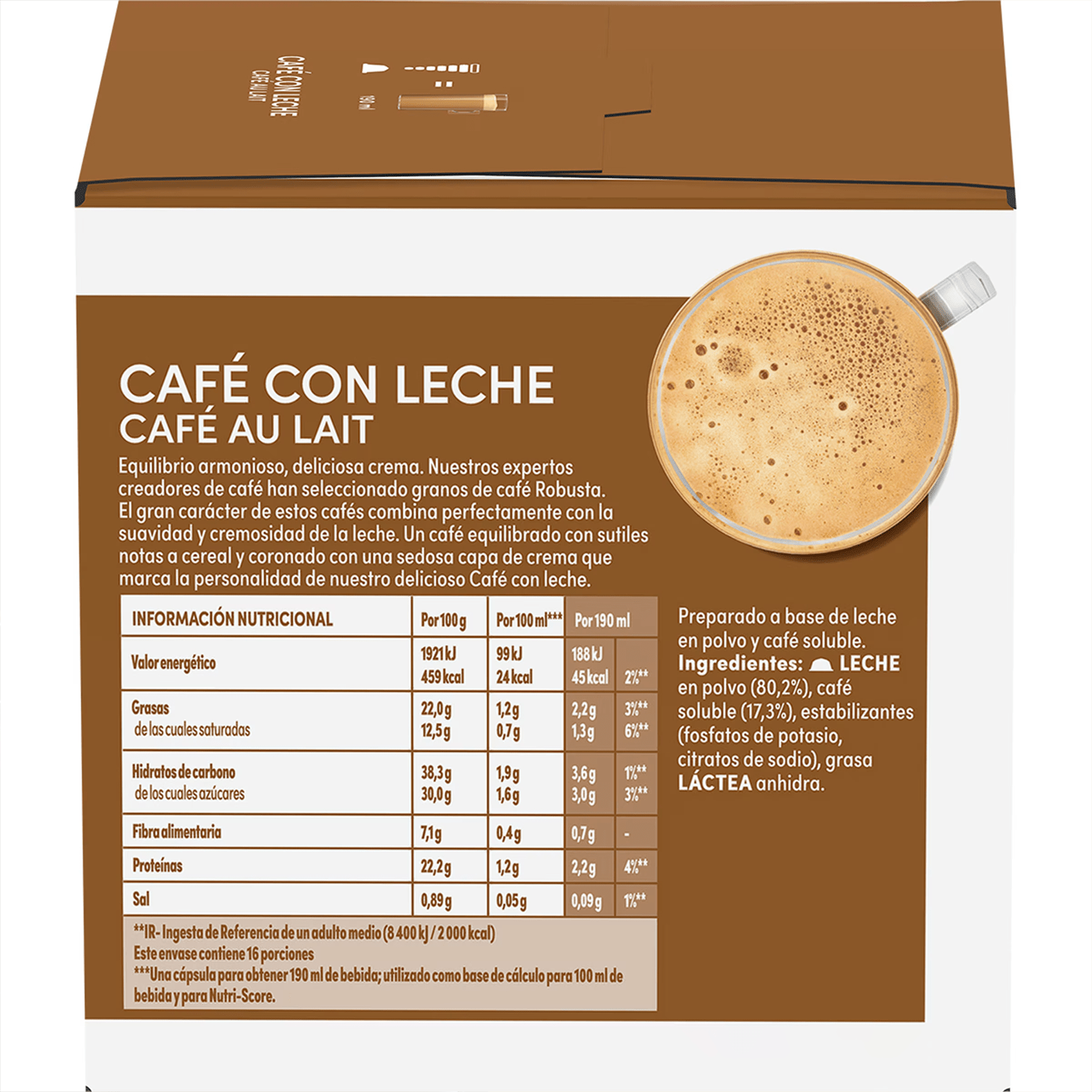 NESCAFÉ Dolce Gusto Café con Leche, 90 Cápsulas de Café, Intensidad 7, Para Cafeteras Dolce Gusto, 90 Cápsulas