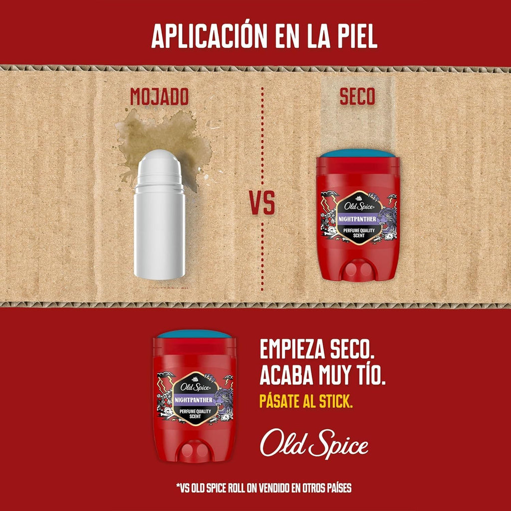 Old Spice Night Panther Pack 6 Desodorante en Barra Para Hombres, Fresco 24 Horas, Ideal para Uso Diario, Perfume Duradero, Sin Aluminio, Fragancia Excepcional a Chocolate Negro y Vainilla, Protección Contra El Mal Olor, 50ml por Barra