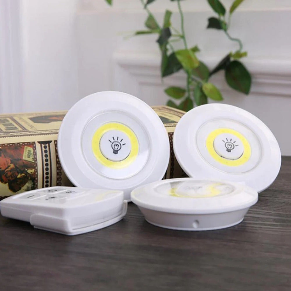 3 Luces LED Inalámbricas, Lampara LED Inalambrica con Control Remoto ideal para Hogar y Oficina, Adhesivas, Control de Intensidad y Temporizador, 100 lúmenes, 1W, Funciona con Pilas (No incluidas)