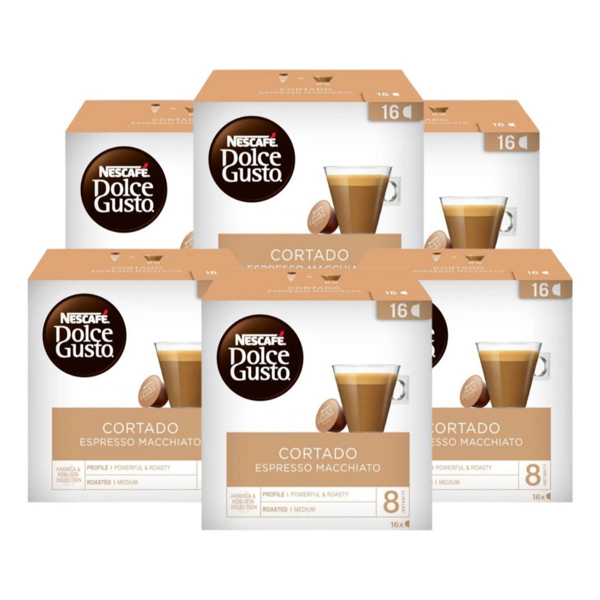 Nescafé Dolce Gusto, Café Cortado Espresso Macchiato, Intensidad 8, 16/48/96 Cápsulas