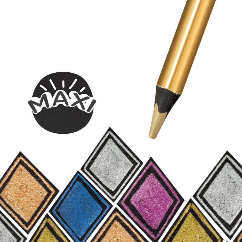 CARIOCA Lapices de Colores Metalizados, Colores Metalizados, Resistentes a Caídas, Forma Triangular con Mina de Color de 5mm, Ideal para Superficies Oscuras, Paquete de 6 Lápices