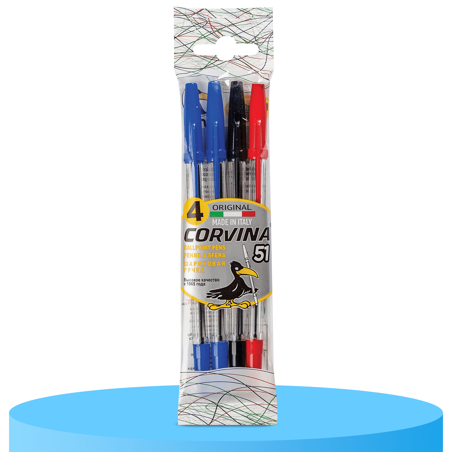 CORVINA Pack 4 Boligrafos de Colores, Tinta Azul, Negro y Rojo, Bolígrafo de Bola, Secado Rápido y Agarre Cómodo