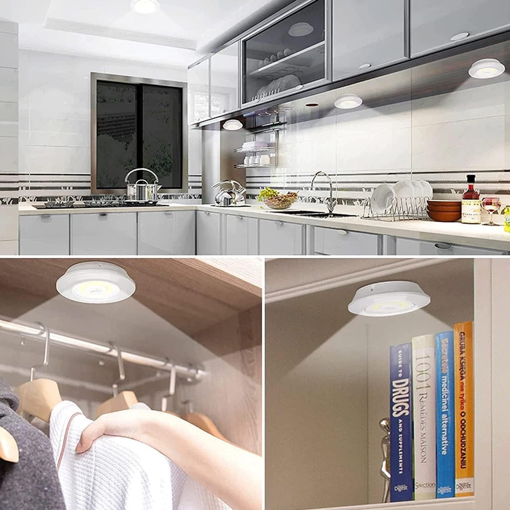 3 Luces LED Inalámbricas, Lampara LED Inalambrica con Control Remoto ideal para Hogar y Oficina, Adhesivas, Control de Intensidad y Temporizador, 100 lúmenes, 1W, Funciona con Pilas (No incluidas)