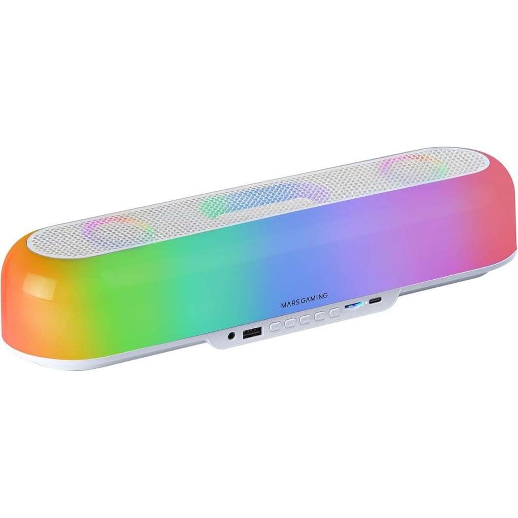 Mars Gaming MSB-Orb, Altavoz Portátil + Barra de Sonido 20W, Iluminación Orbilight RGB 360º, Soundbar con Sistema de Triple Driver, Altavoces Gaming Bluetooth 5.3 / USB/MicroSD/AUX/FM, Blanco