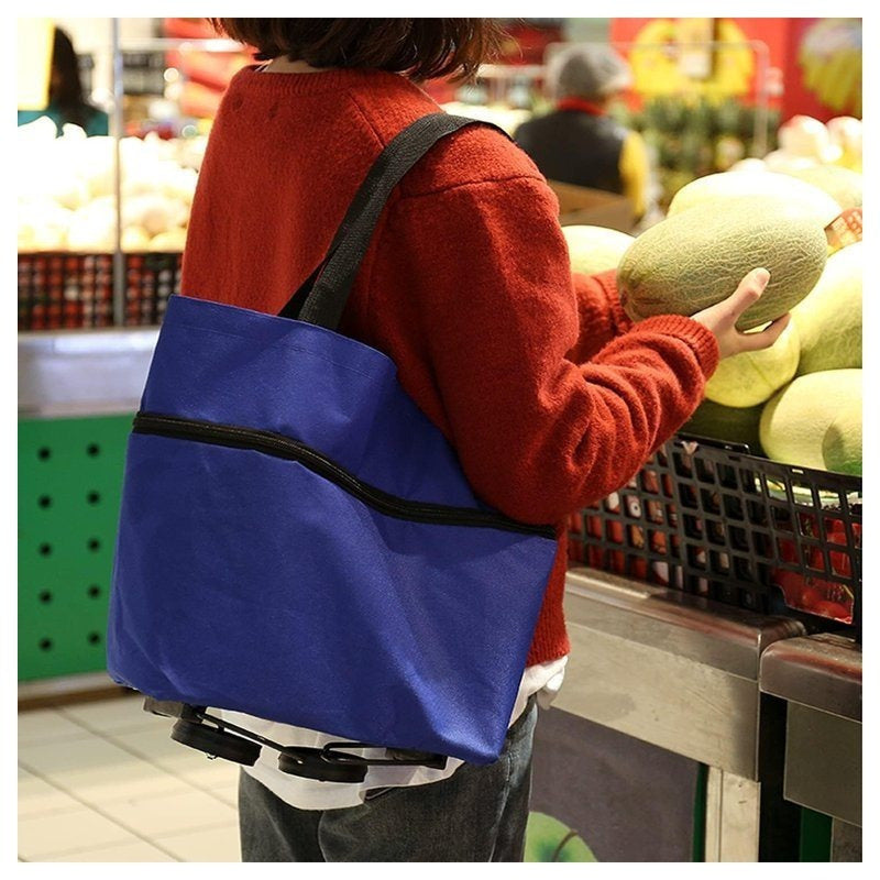 Carro Compra Plegable, Bolsa Carro Compra Plegable con Reudas, Gran Capacidad, Bolsa de Compras Multiusos, Facil de Llevar y Guardar, Hecho en Tela Oxford 600D Resistente, Fondo Reforzado, Dimensión Cerrado: 40 x 16 x 32 cm