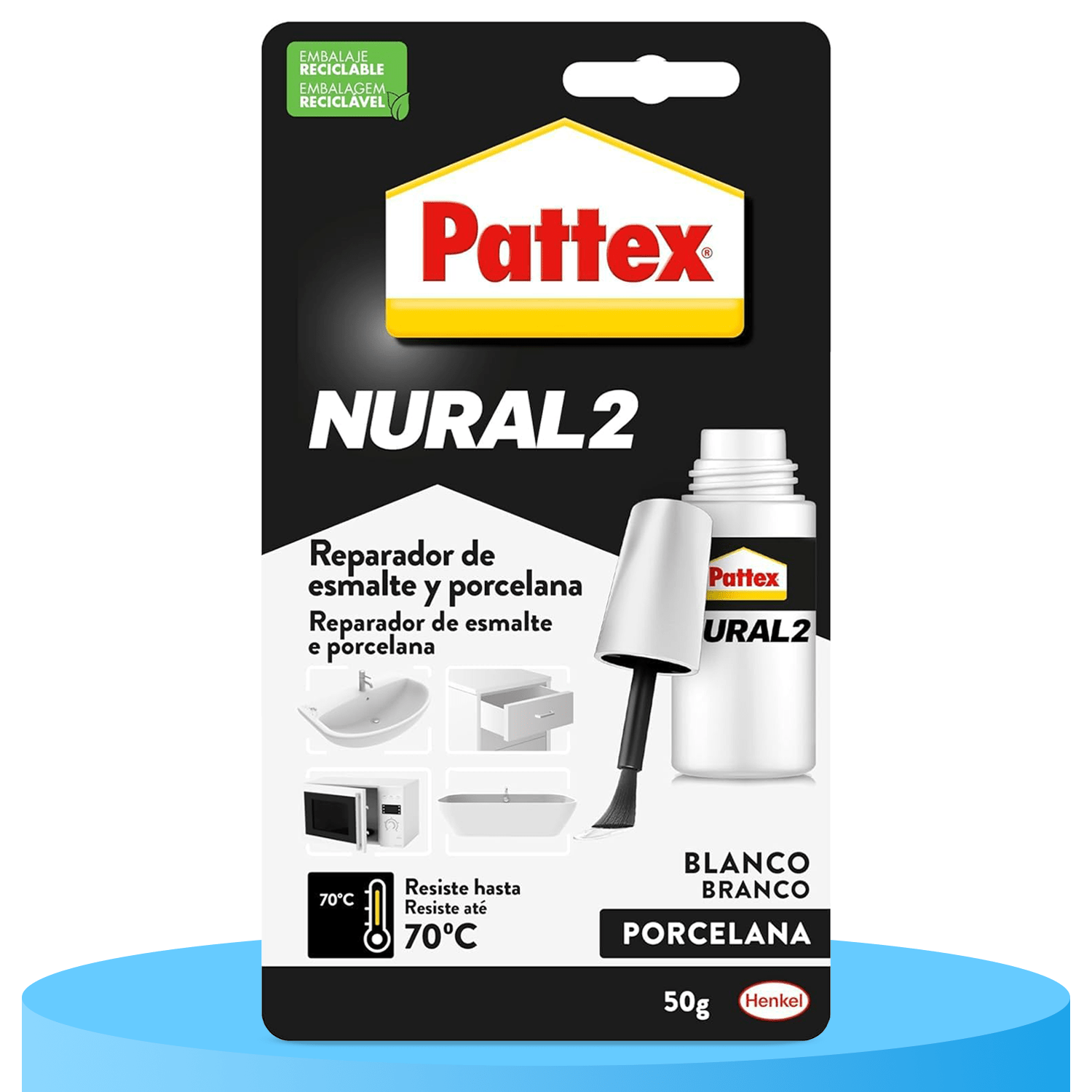 Pattex Nural 2 Reparador de Esmalte y Porcelana, Esmalte Permanente Blanco para Desconchados, Golpes y Rozaduras, Esmalte con Múltiples Aplicaciones, 50g