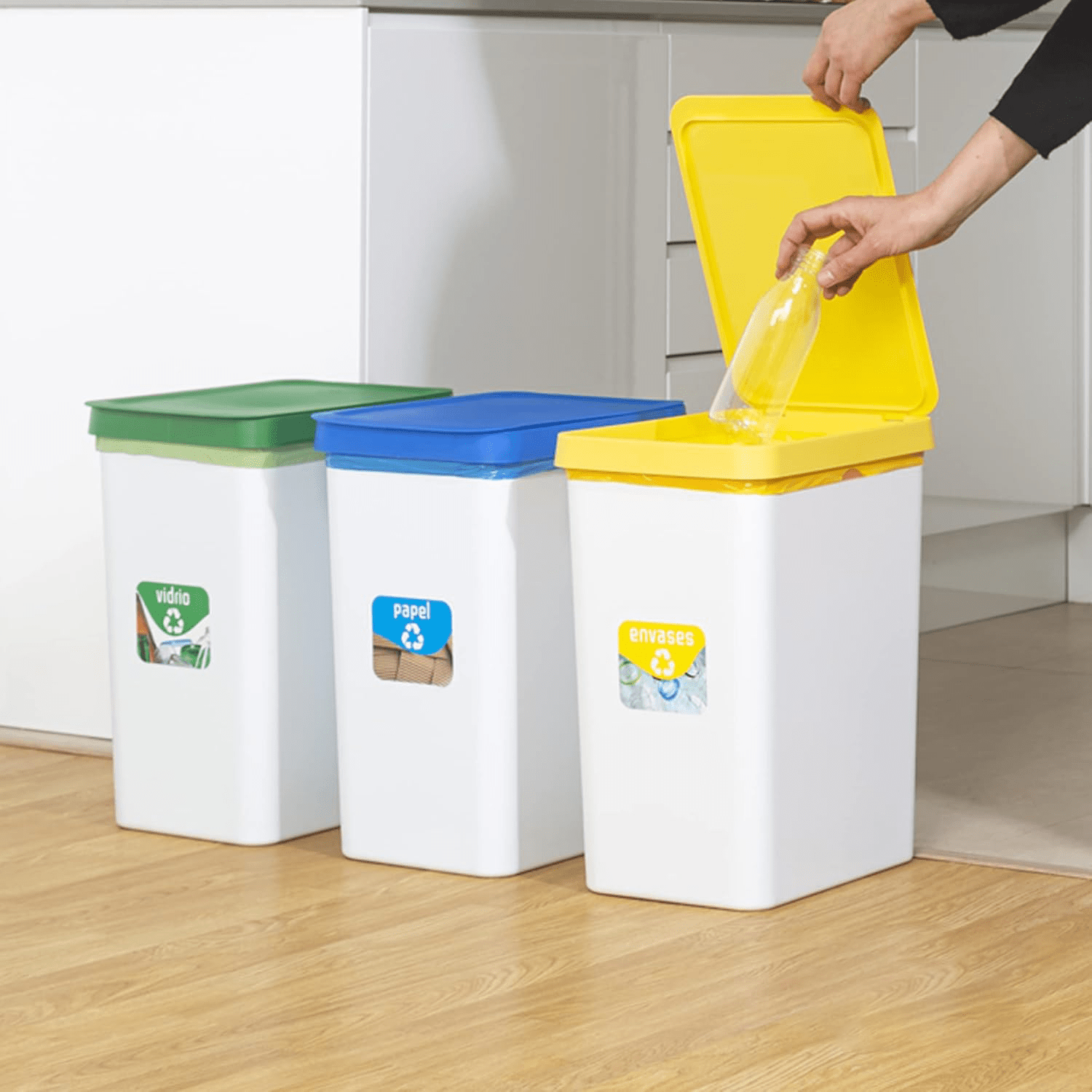 Cubo Basura Cocina de Plástico Resistente, 30L, Cubos de Basura Reciclaje