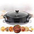 Paellera Eléctrica, Plato de Pizza, Sartén Eléctrica con Tapa de Cristal Templado y Revestimiento Antiadherente, Potencia 1500W, Control de Termostato Ajustable, Asas para Facilitar el Transporte, Fácil de Limpiar