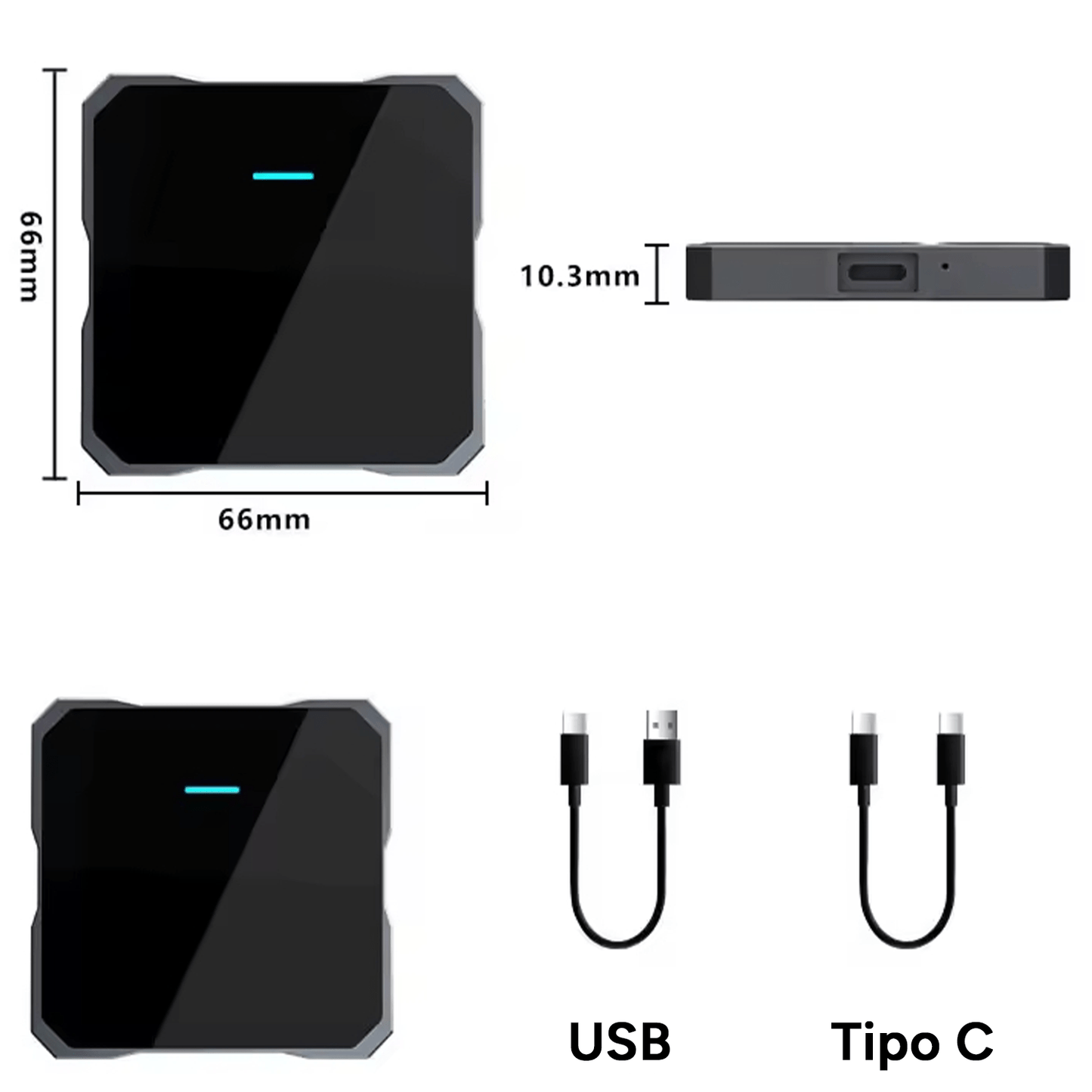 Adaptador CarPlay Inalámbrico compatible con CarPlay y Android Auto con Cable, Bluetooth 5.0, WiFi 5.8GHz, Procesador Quad-Core A53, Soporte Multimedia y Streaming, Diseño Compacto, Listo para Usar