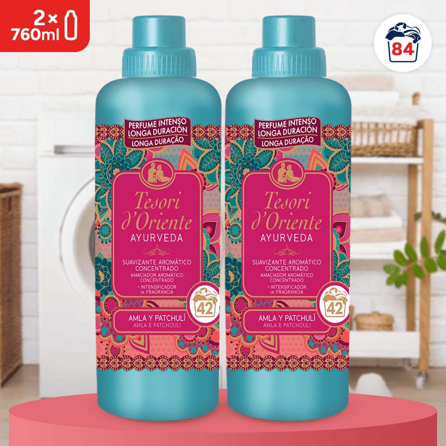 Tesori d'Oriente, Perfumador y Suavizante de Ropa Líquido Aromático Concentrado Ayurveda, Aceite de Amla y Pachulí con Microcápsulas para una Fragancia Duradera, Facilita el Planchado, 760ml - 42 Lavados por Botella