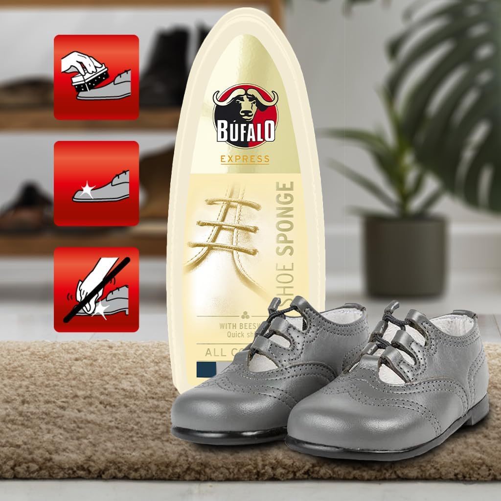 Búfalo Esponja Limpieza Zapato Autobrillante, Limpieza, Brillo y Color Inmediato, Especialmente Indicado para Calzado con Pieles Lisas, Incoloro, 70 Aplicaciones Aprox