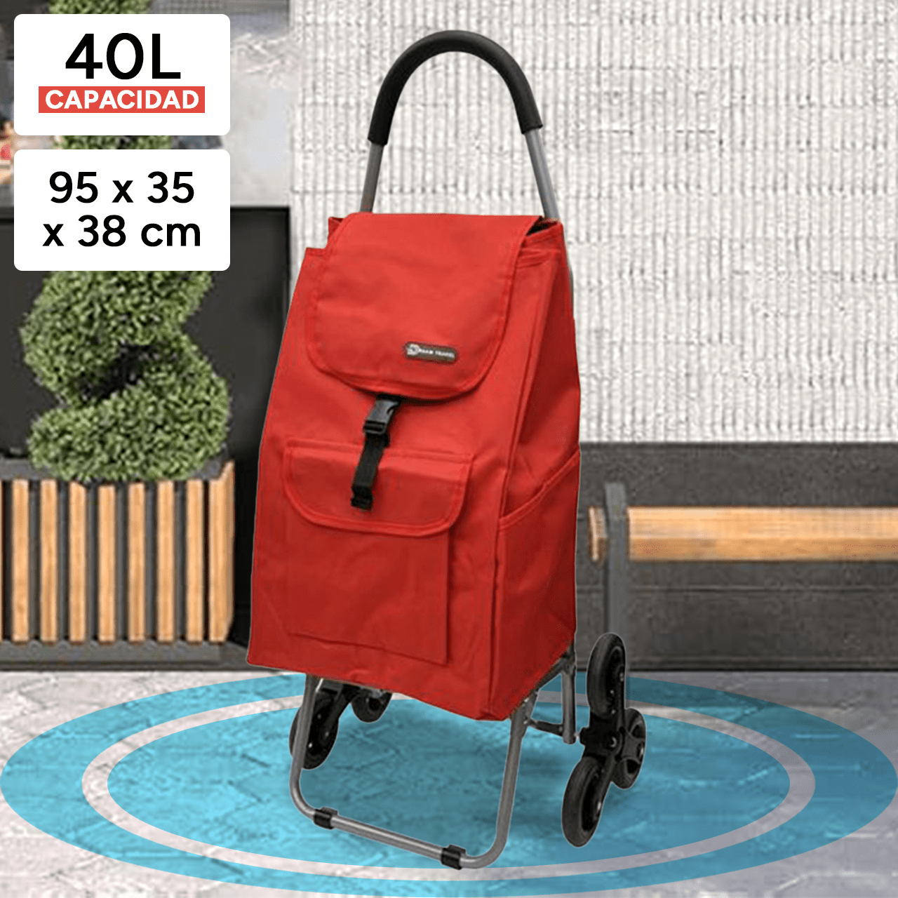 Carro Compra con Bolsillo Frontal y Lateral, Carro con 6 Ruedas Pivotantes para Trepar Escalones y Bordillos, Con Capacidad de hasta 40 Litros, Ruedas Grandes Resistentes y Estables Ideales para Facilitar el Transporte y Llevar mejor el Peso