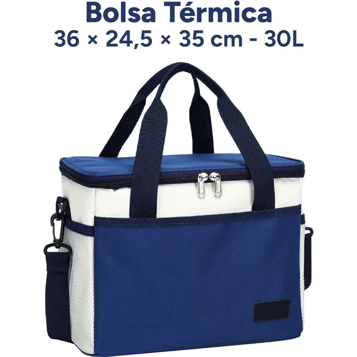Bolsa Térmica Comida de 30L de Capacidad, Bolsa Aislamiento Isotérmico Hermética, Resistente y Espaciosa, ideal para Picnic, Playa, Camping y Excursión, Azul y Blanco