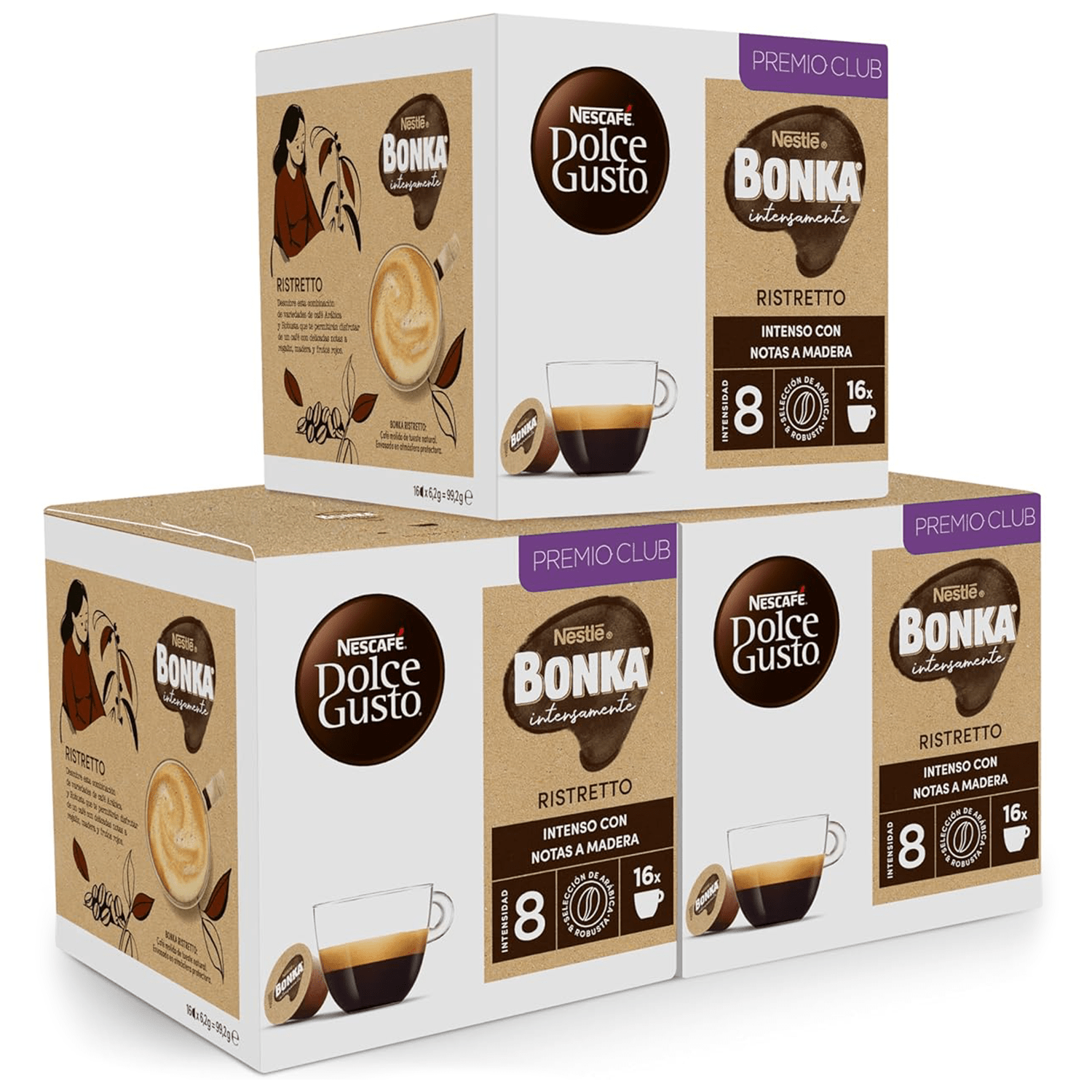 Nescafé Dolce Gusto Bonka Ristretto, Cápsulas de Café Espresso Intenso con Notas a Madera, Intensidad 8, Café Arábica y Robusta, 16/48/96 Cápsulas