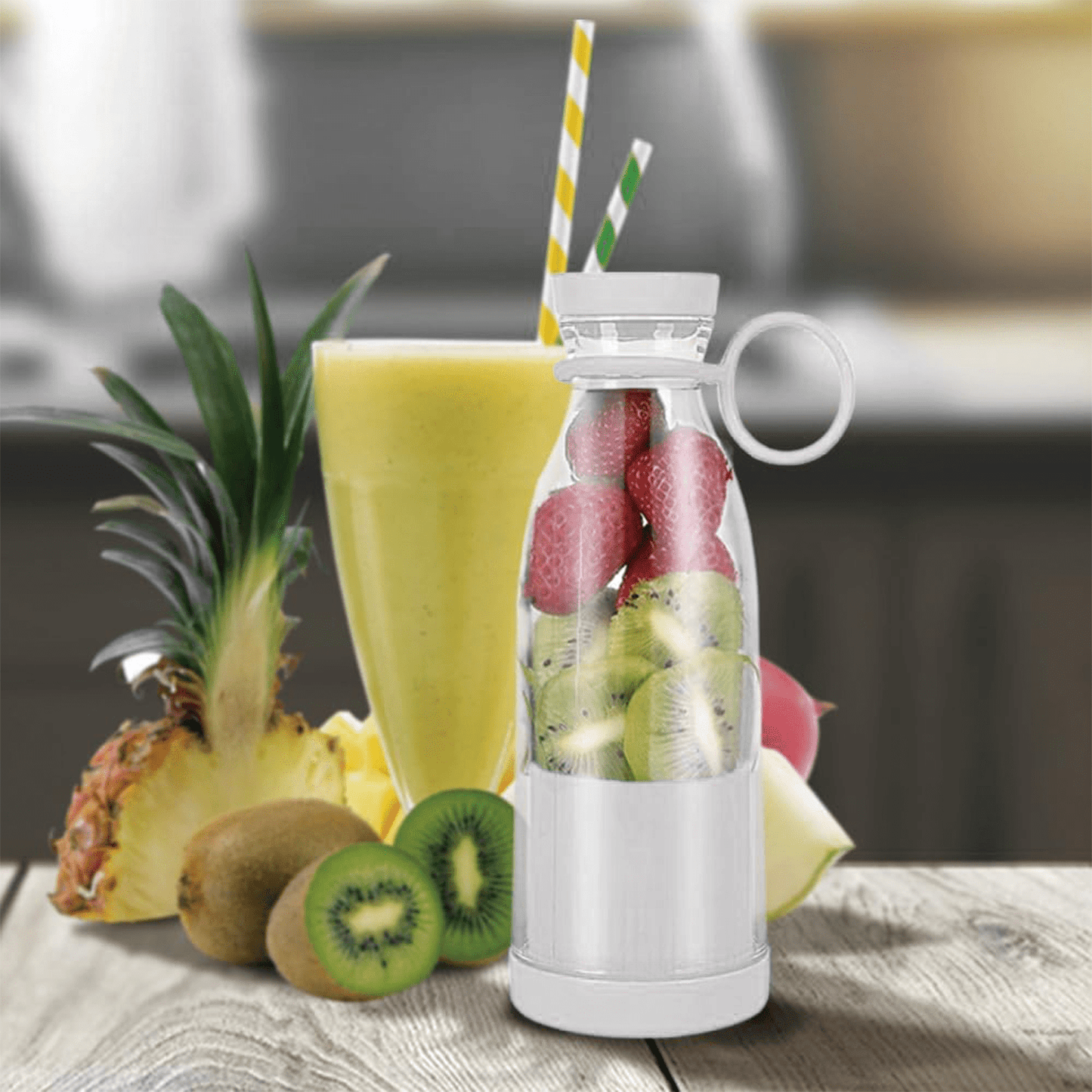 Botella Batidora de 300ml, 6 Cuchillas de Acero, Batería de 1200mAh, Cable de Carga USB, 40W de Potencia, Perfecto para Uso Diario y para Llevar, Para todo Tipo de Frutas y Verduras