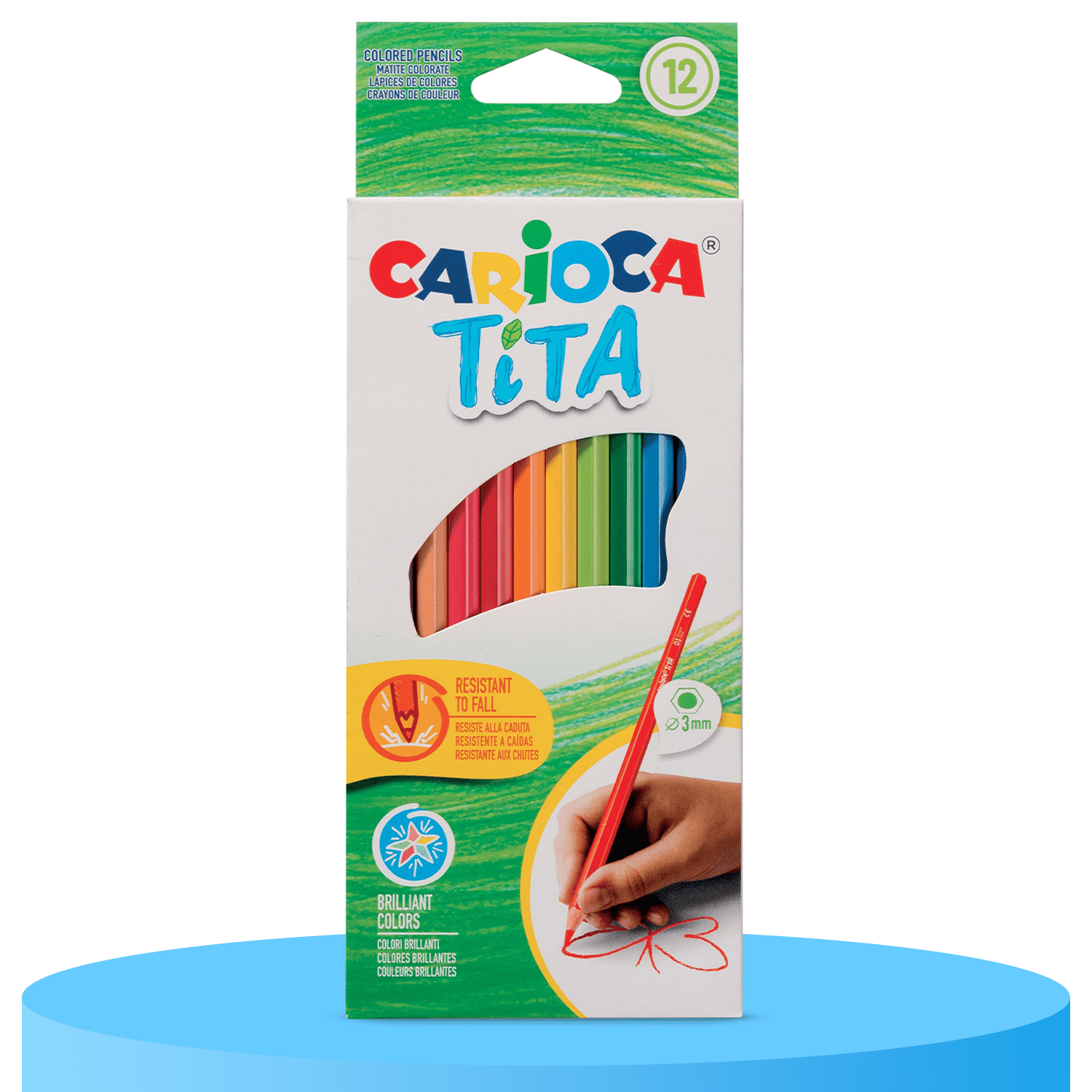 CARIOCA Tita Lapices de Colores, Colores Brillantes, Resistentes a Caídas, Forma Hexagonal con Mina de Color de 3mm, Paquete de 12 Lápices