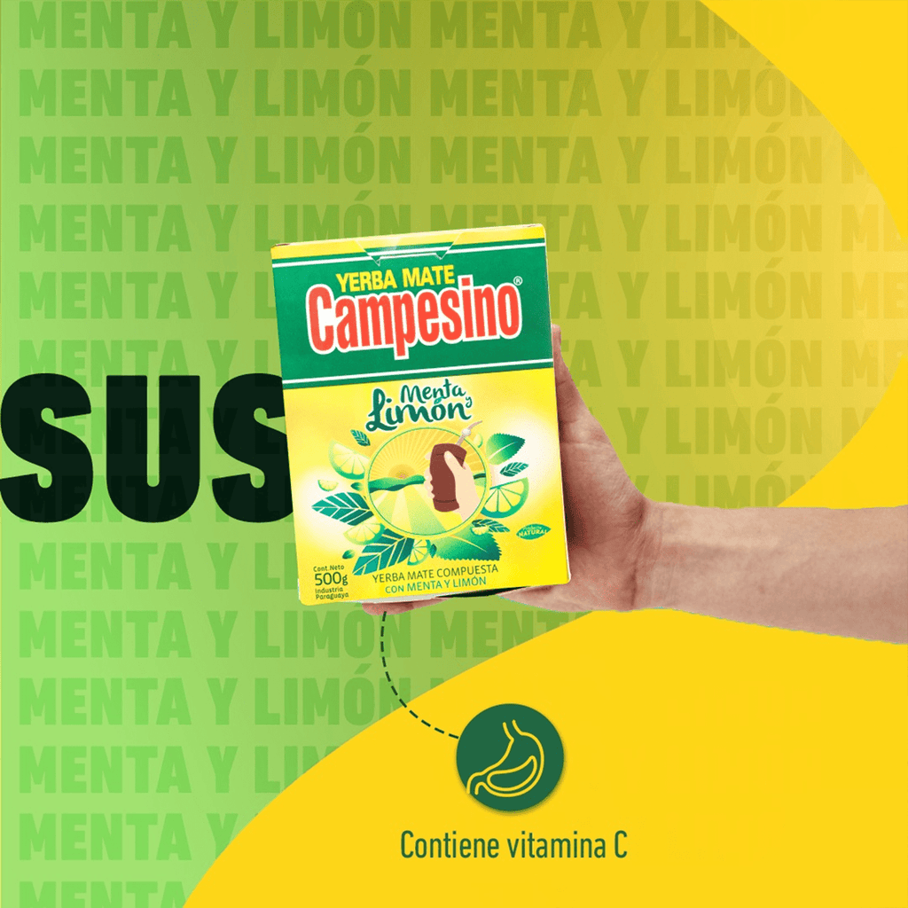 Campesino Yerba Mate, Yerbas para Mate con Sabor a Menta y Limón, Té Rico en Vitaminas y Minerales Esenciales, Origen de Paraguay, 500g por Paquete