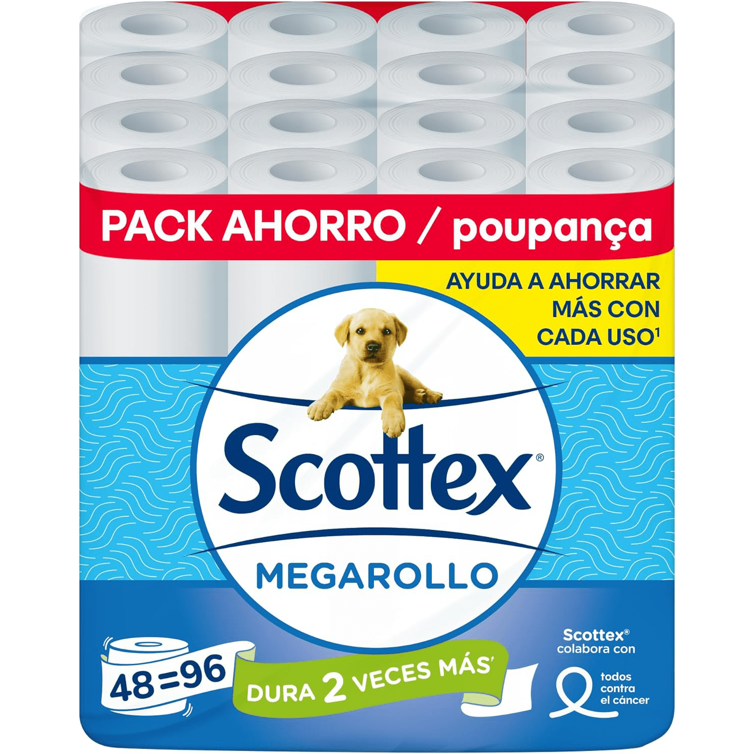 Scottex Papel Higiénico Megarollo, Doble de Cantidad de Papel por cada Rollo, Ahorra más en Cada Uso, 1 Megarollo Equivale a 2 Rollos Estándar