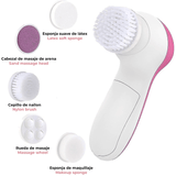 Cepillo Limpiador Facial Eléctrico 5 en 1, 2 Velocidades, Incluye Cabezal de Cepillo de Limpieza Profunda, Esponja para Maquillaje, Esponja para Masaje, Masajeador de Esferas, Disco Exfoliante, Funciona con 2 Pilas AA (No Incl)