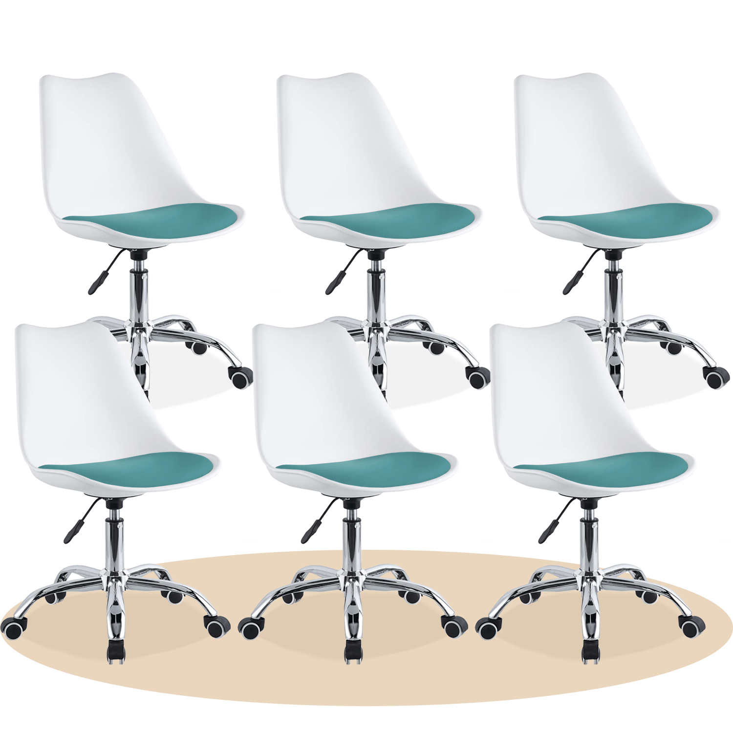 Silla Escritorio Ergonómica con Ruedas, Silla Oficina Giratoria con Altura Ajustable, Acolchada, Estilo Nórdico, Ideal para Estudio y Oficina