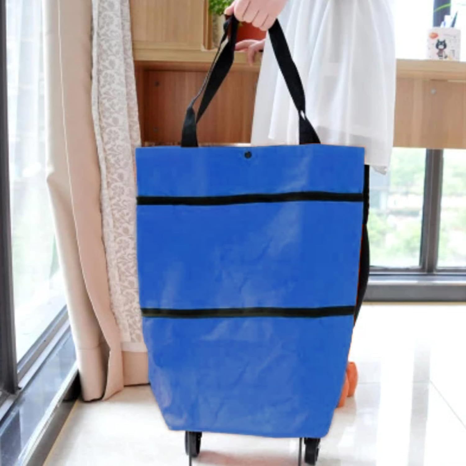 Carro Compra Plegable, Bolsa Carro Compra Plegable con Reudas, Gran Capacidad, Bolsa de Compras Multiusos, Facil de Llevar y Guardar, Hecho en Tela Oxford 600D Resistente, Fondo Reforzado, Dimensión Cerrado: 40 x 16 x 32 cm