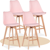 Taburete Alto Cocina con Respaldo, Asiento Blando y Tapizado, Patas Altas Resistentes de Madera de Haya con Reposapiés, Sillas Nórdicas, Ideal para Cocina, Salón, Comedor y Restaurante, 54.5 x 49.5 x 106 cm