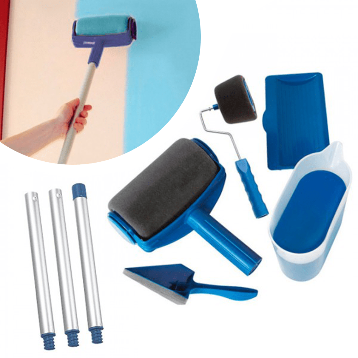 Rodillo Pintura Pared Rellenable con Almacenamiento Interno, Fácil de Llenar y Usar, Incluye: Bandeja de Apoyo, Rodillo Biselado, Brocha para Rincones y Recipiente para Pintura con Boca, Ahorra Tiempo Pintando, Perfecto para Aplicación de Múltiples Capas