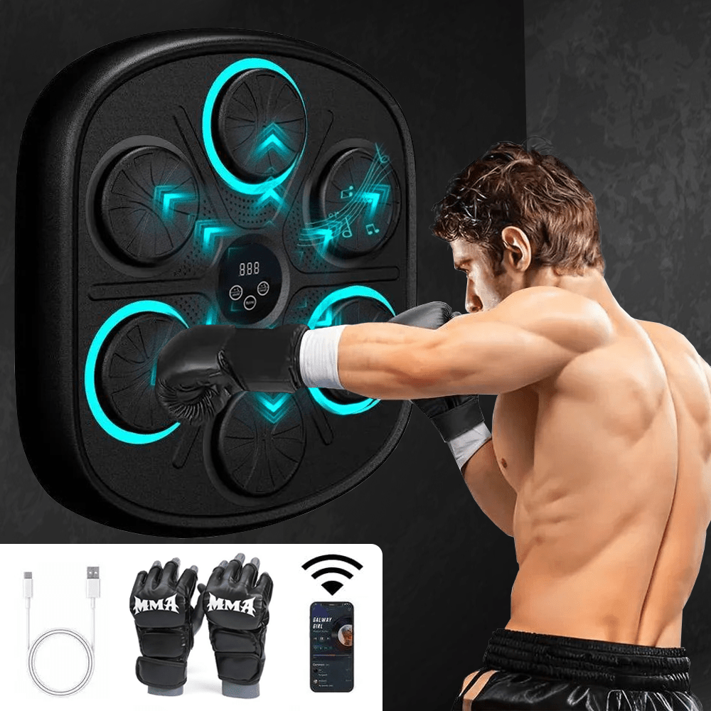 Tablero de Boxeo Electrónico, Máquina de Boxeo Musical con 9 Velocidades / Modos, Incluye Guantes, Zona de Golpeo Blanda y Flexible, Resistente a los Golpes, Velocidad Ajustable, Perfecto para Ejercicio en Interiores, Fácil Instalación y sin Taladros