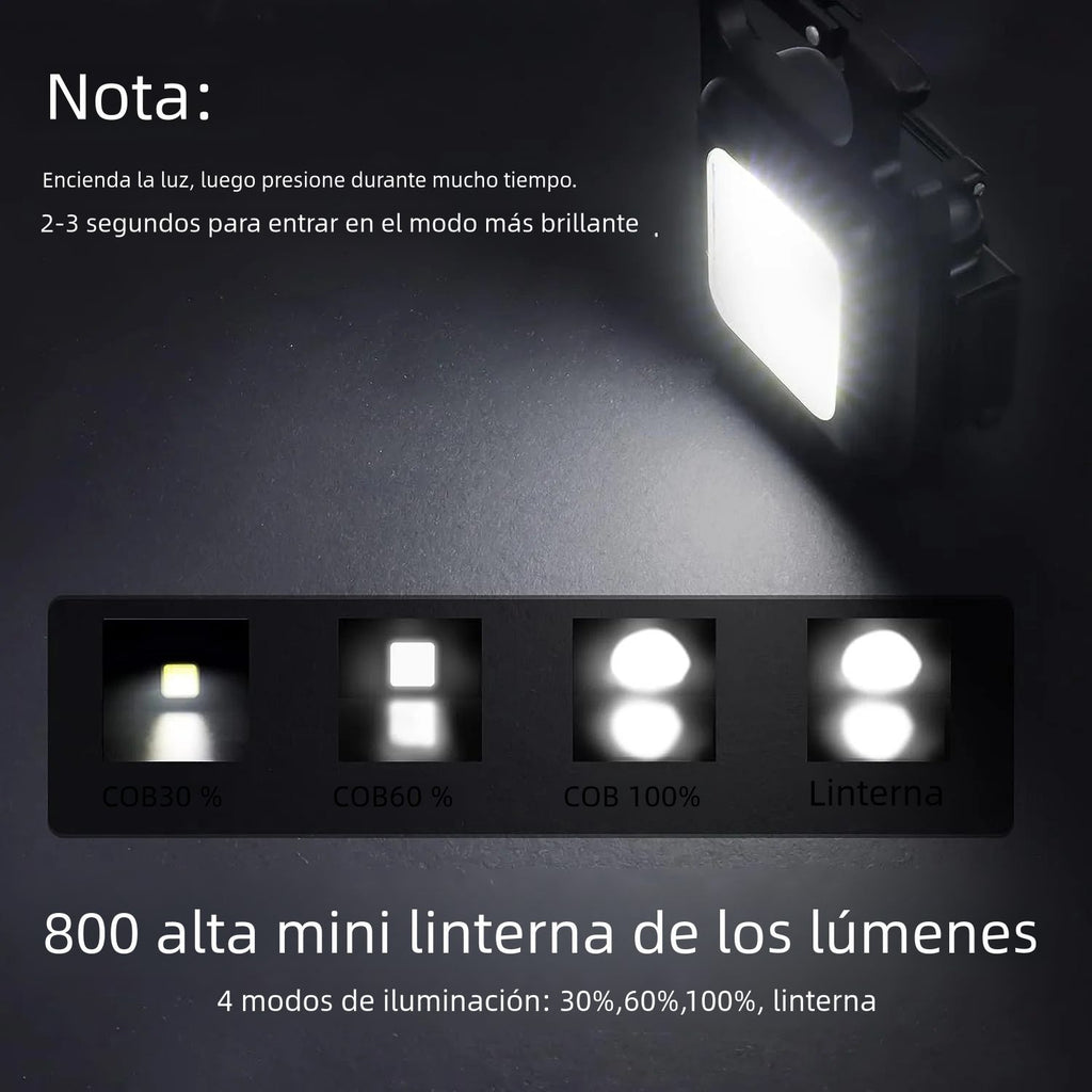 Linterna Llavero LED de 800 Lumen y Gran Angular, Recargable, 3 Niveles de Intensidad, 3-8h Funcionamiento, Impermeable, Carga USB, Linternad e Llavero, Luz de Trabajo, Luz de Emergencia, Base Magnetica y Mango Giratorio, Mosquetón para Facil Fijación