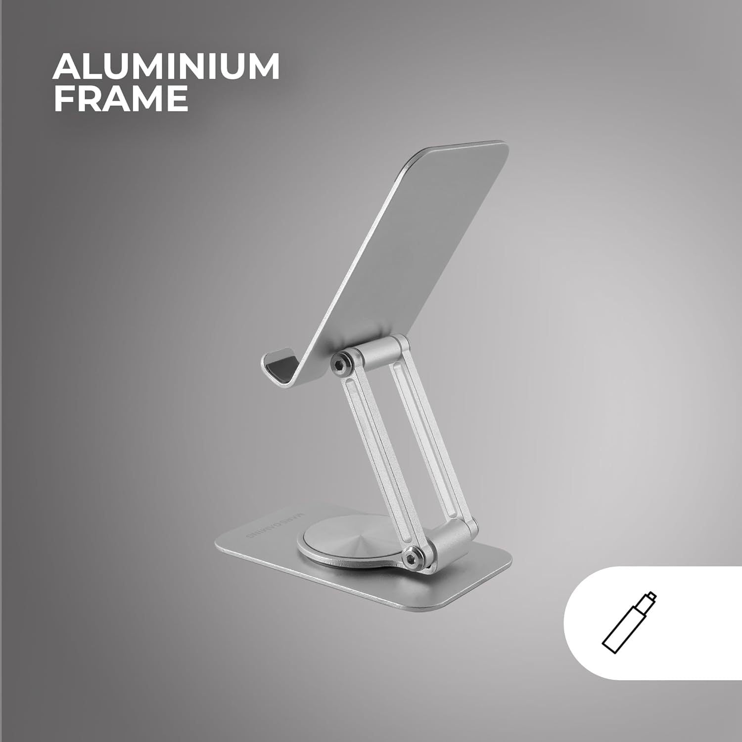 Mars Gaming MA-RSS, Soporte Plegable para Smartphone, Rotación Dinámica 360º + Ajuste en Altura y Ángulo 180º, Soporte Teléfono Móvil Portátil de Aluminio, Antideslizante, Gris Plateado