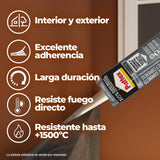 Pattex Silicona Barbacoas y Chimeneas, Para Interior y Exterior, Adherencia Excelente, Larga Duración, Color Gris, 500g