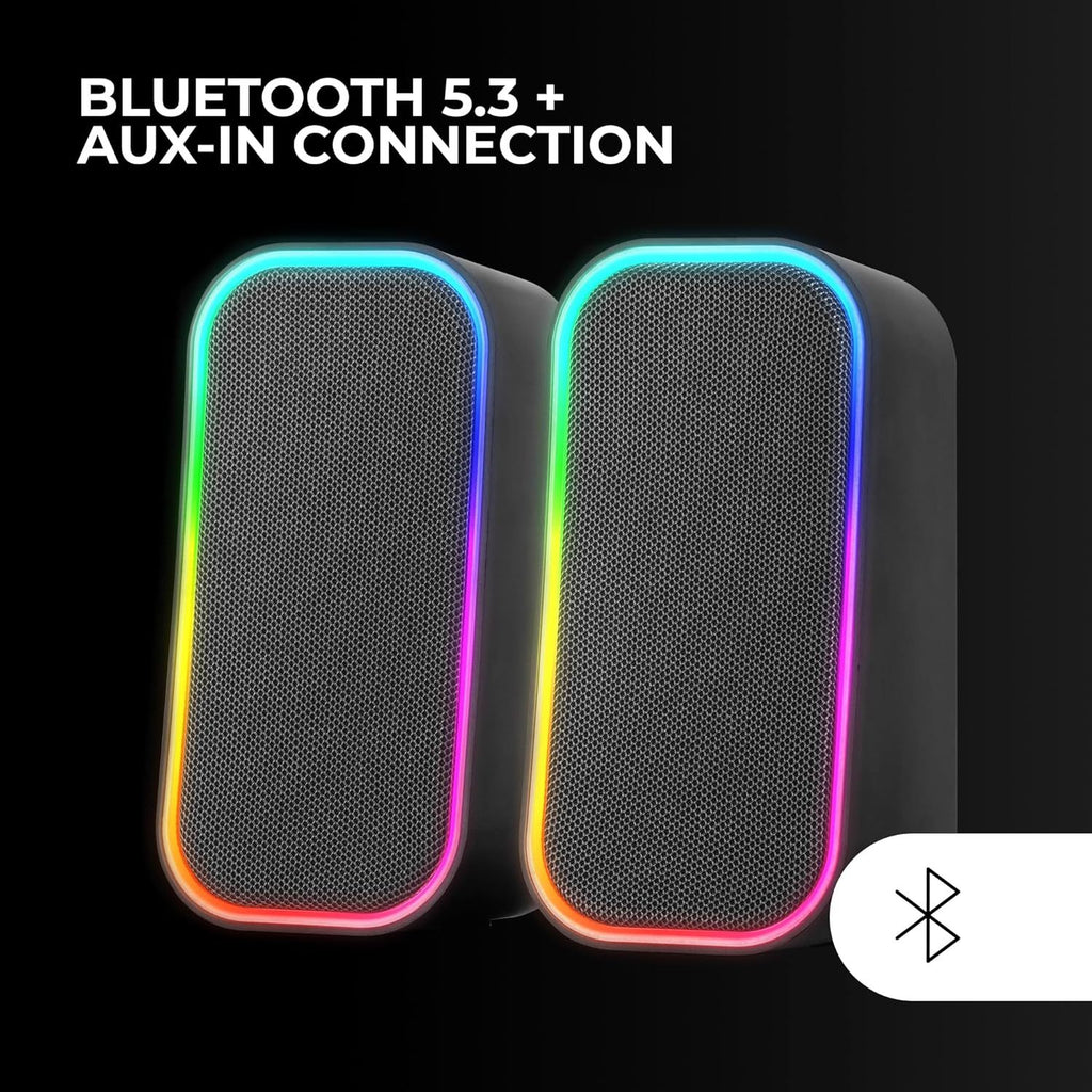 Mars Gaming MS-OM, Altavoces Gaming 20W, Iluminación Dinámica RGB, Altavoces Bluetooth 5.3 + AUX-IN, Caja de Control de Volumen, Chipset DSP Personalizado, Compatibilidad Universal, Negro