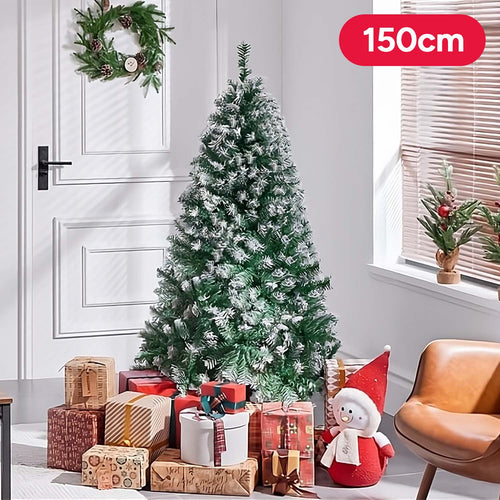 Árbol Navidad Nevado 150cm, Árbol Navidad Artificial con Patas Metálicas, Decoración Festiva de Navidad Efecto Pino Nevado, Arbol Navidad Denso y con Volumen ideal como decoración Navideña y de Invierno