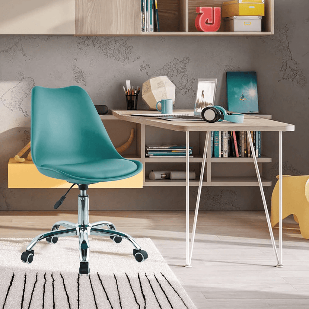 Silla Escritorio Ergonómica con Ruedas, Silla Oficina Giratoria con Altura Ajustable, Acolchada, Estilo Nórdico, Ideal para Estudio y Oficina