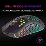 Mars Gaming MMW3, Ratón Gaming Inalámbrico Ultraligero Hive, RGB Flow, Sensor 3200 dpi, Switches Mecánicos HUANO, Batería Recargable, 2.4G USB, Negro