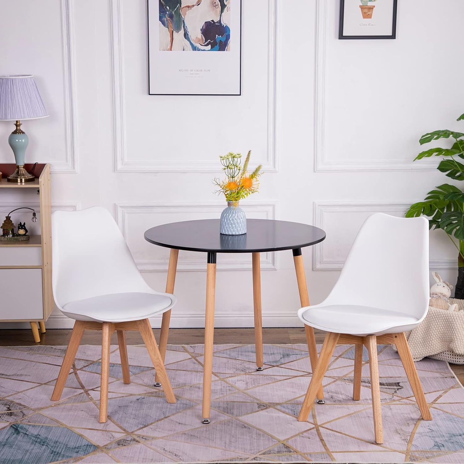 Sillas para Comedor, Sillas de Cocina con Asiento Blando, Tapizado y Patas Resistentes de Madera de Haya
