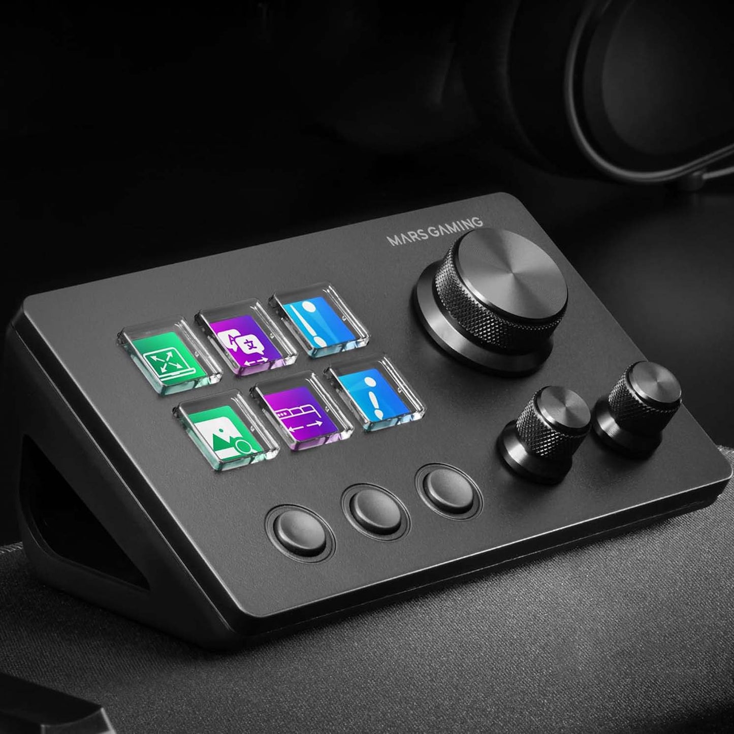 Mars Gaming MSD-TWO, Control Deck Compacto, 6 Teclas LCD Personalizables + 3 Botones, 3 Ruedas Multifuncionales, Control Deck Slim Ergonómico, Software de Control y Plug-ins, Windows y MacOS, Negro