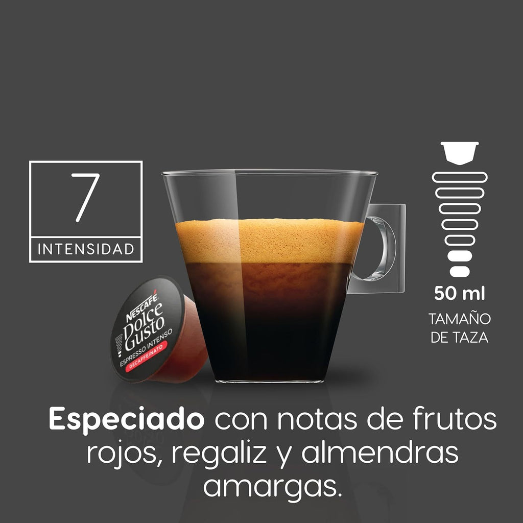 Nescafé Dolce Gusto, Café Espresso Intenso Descafeinado, Intensidad 7, Especiado y Con Cuerpo, 16/48/96 Cápsulas