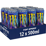MONSTER ENERGY Top Speed Lewis Hamilton Bebida Energética Sabor Melocotón y Frutas Tropicales, Sin Azúcar, 12 Latas de 500ml