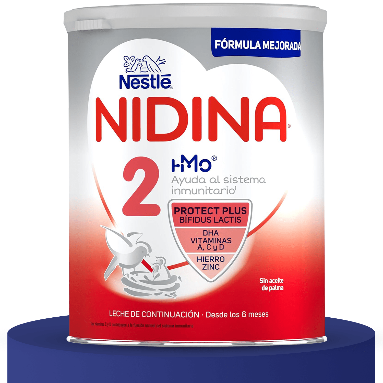 Nestlé NIDINA 2 Leche en Polvo Bebé, Leche de Continuación indicada para Bebés desde los 6 Meses, Contiene Bífidus Lactis, DHA, Hierro, Zinc y Vitaminas A, C y D, 800g por Bote